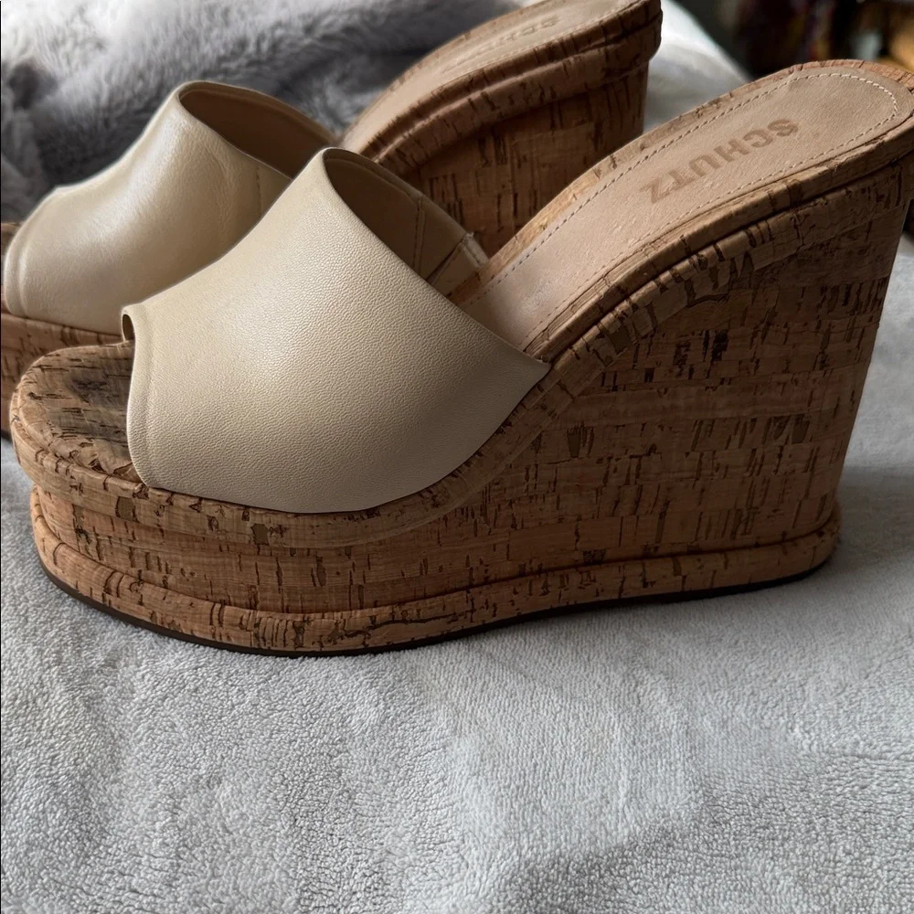 SCHUTZ Cream Wedge Sandals - Picture 5 of 9